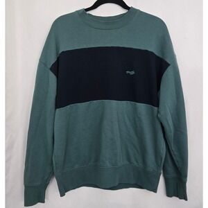 Perry Ellis America Sweatshirt‎ Mens Medium Green Navy Colorblock Crewneck Retro